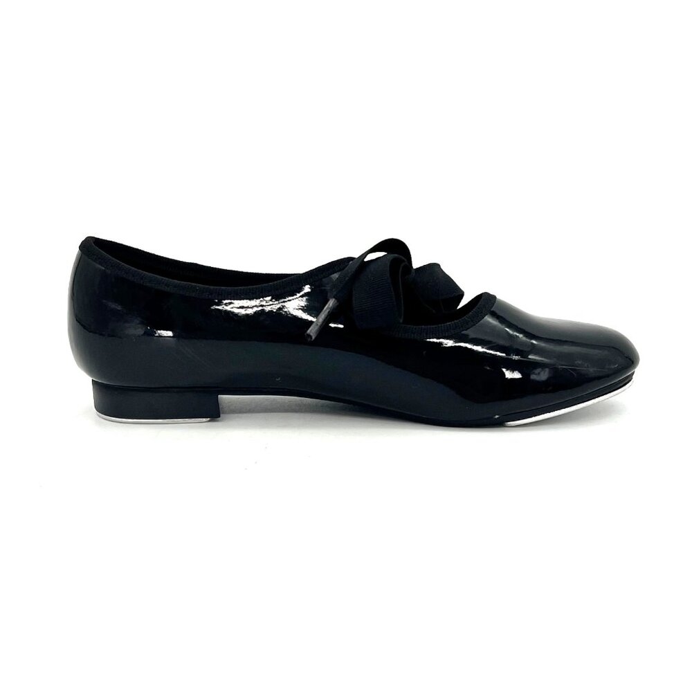 Dance Class Trimfoot Tap Shoes Girls Size 2 Black Patent Faux Leather Ribbon Tie - Picture 11 of 15